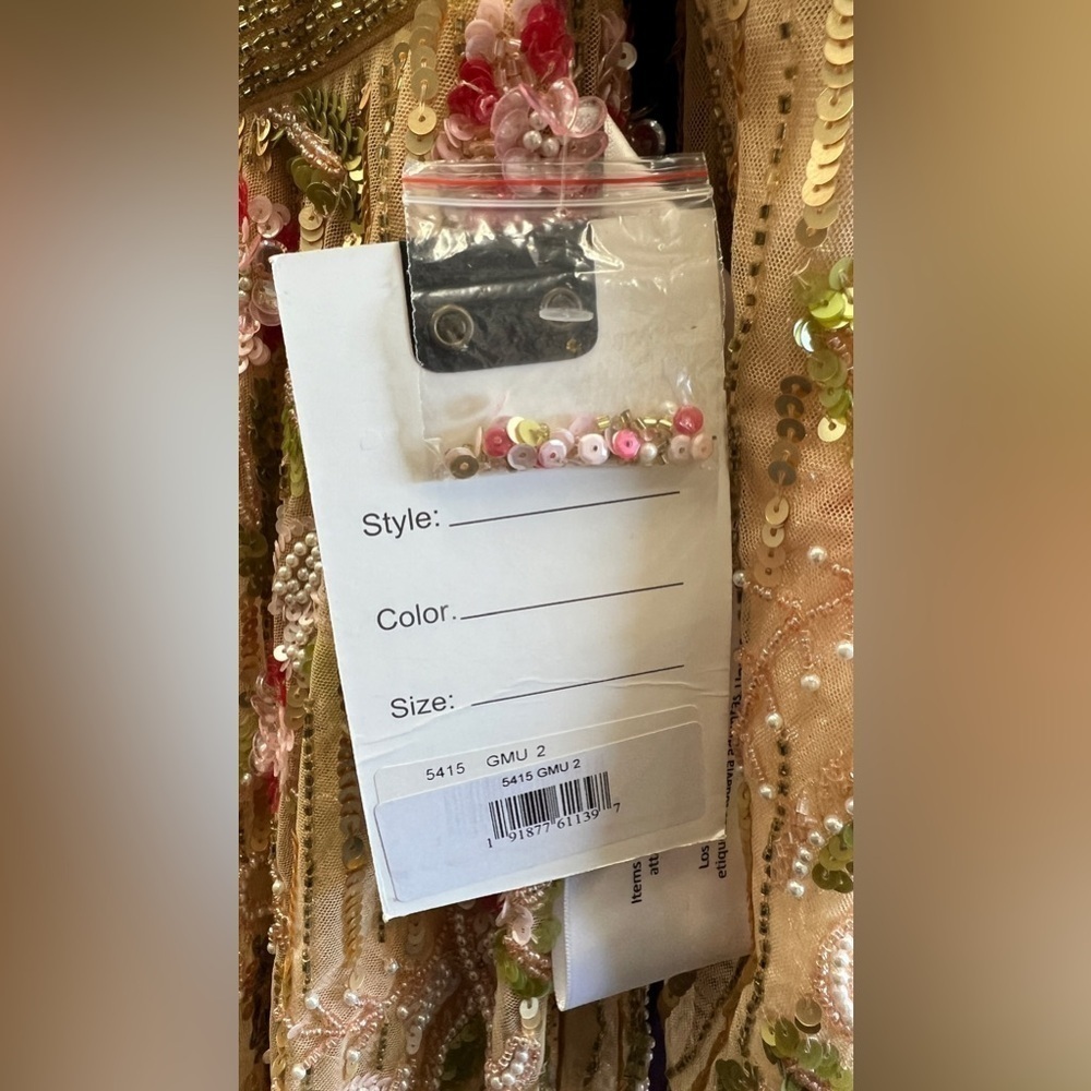 Mac Duggal 5415 NWT Floral Embellished Wrap Over Puff Sleeve A Line Gown - Picture 10 of 14